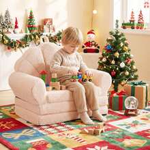 Fold-Out Kids Sofa 2-In-1 Convertible Toddler Couch & Lounger With Non-Slip Base Beige/Green/Pink - 米色 - 查看 2