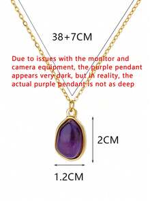1pc Women's Stainless Steel Asymmetrical Purple Natural Stone Pendant Necklace, Fashion Accessory For Daily Wear - Purple - View 16
