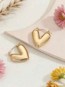 1对3D心形不锈钢优雅设计耳环，婚礼和节日必备 - 金色 - 查看 6