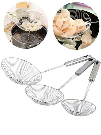 1pc Large Stainless Steel Handle Mesh Strainer Ladle, Stainless Steel Mesh Strainer, Hot Pot Kitchen Skimmer, Multi-Purpose Colander Ladle For Cooking, Frying, Hot Pot, Noodles, Frying, Food Filtering, Frying Net, Long Handle Stainless Steel Strainer Ladle, French Fry Strainer, Cooking Tool, Kitchen Utensil, Indoor Decor, Holiday Decor, Gift For Her, Gift For Him, Household Gift