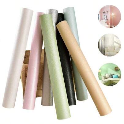 1卷自粘壁纸，丝绸质感，纯色款式，可移除，防水，防潮，耐磨，易清洁，可撕下重新粘贴，适用于墙面装饰和家具翻新。