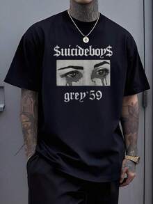 Suicideboy Era Tour Graphics Print T-Shirts For Men Harajuku Hip Hop Rock Style T Shirts Unisex Fashion Oversized Street T Shirt Tee Comfortable Comfortable Streetwear,Suicideboy Skeleton Graphic 100% Cotton Print T-Shirt,Halloween Funny Graphic, Sports Leisure Tee,Soft Cotton - 黑色3 - 查看 1