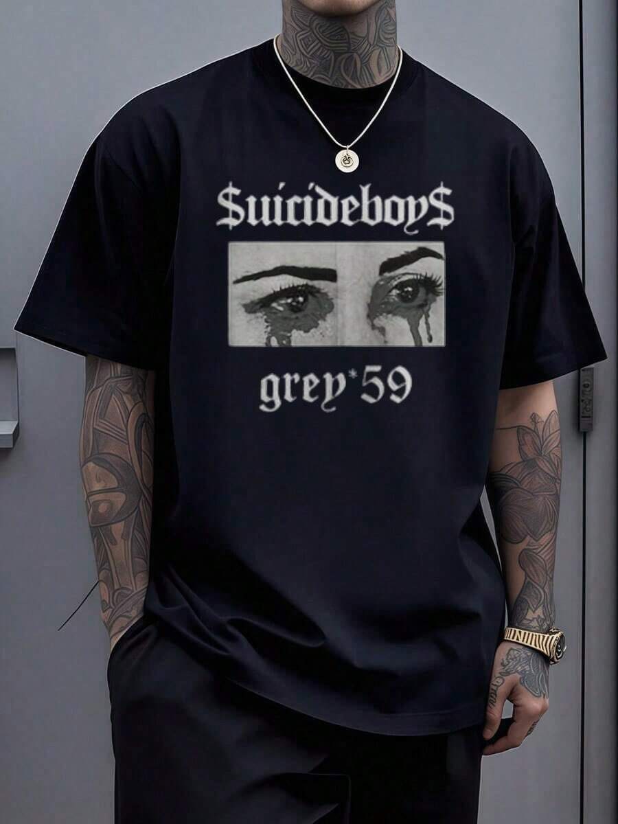 Suicideboy Era Tour Graphics Print T-Shirts For Men Harajuku Hip Hop Rock Style T Shirts Unisex Fashion Oversized Street T Shirt Tee Comfortable Comfortable Streetwear,Suicideboy Skeleton Graphic 100% Cotton Print T-Shirt,Halloween Funny Graphic, Sports Leisure Tee,Soft Cotton - 黑色3 - 查看 1