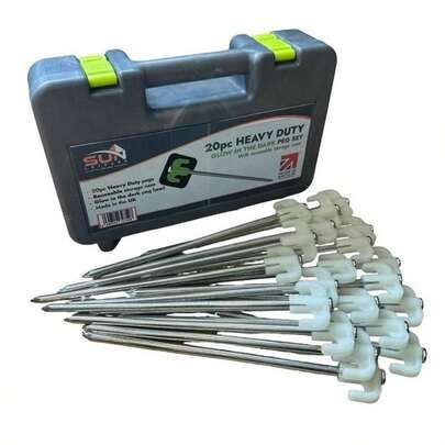 [Heavy Duty] 20pcs Glow In The Dark Heavy Duty Camping Tent Peg Stakes With Storage Box