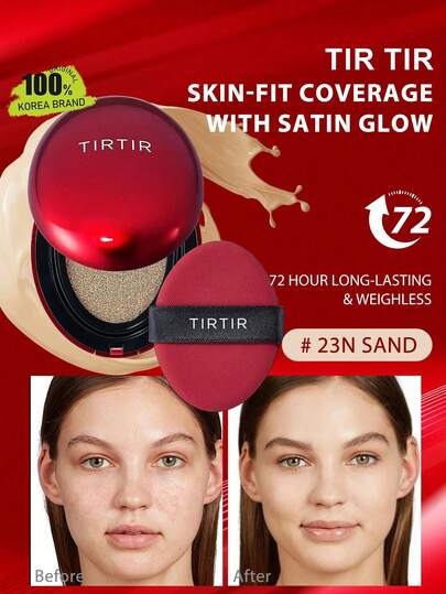 TIRTIR MASK FIT 23N 沙色气垫粉底液，轻盈遮瑕，哑光妆效，透气保湿微晶薄膜，不易脱妆，无油祛痘配方，磁吸保湿核心，磁吸旅行迷你装，韩国彩妆，18克/0.63盎司