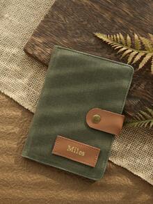 Takeoak 1pc Customized Name With Fashion Buckle Gold Personalized Word Waxed Canvas Texture Passport Cover Unique Document Card Holder Travel Accessory Handmade Fashion Travel Accessory Men's Father's Day Gift - Multicolor - View 12