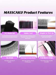 12 Rows 3D 4D 5D W-Shape Eyelash Extension Kit, Narrow Spacing Clover Lashes, Natural Soft Pre-Made Fan-Shaped PBT Cluster W-Lashes, Easy To Fan Out, Matte Black - 0.07 C D 8-15mm Mixed - View 5