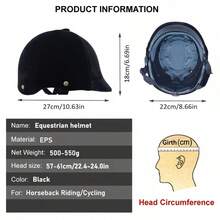 成人馬術安全帽，ABS外殼，柔軟布料表面舒適，頭圍可調節，適合男女學生馬術訓練、賽馬、馬球及學校活動戶外休閒騎乘 - 黑色 - 查看 6