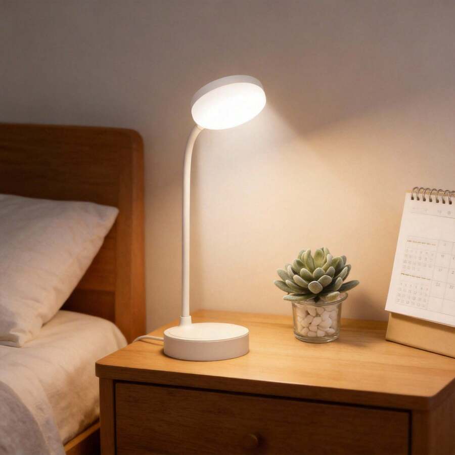 Lámpara de Escritorio LED Luz Blanca Moderna Diseño Minimalista Cuello Flexible Base Estable Iluminación Precisa Ambiente Estudio Oficina Lectura Decoración Hogar - Ver 1