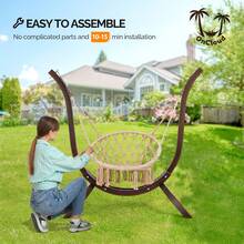 Wooden 57 Inch Hammock Solid Chair Stand Only Garden Outdoor Brown All-Weather - Default - View 2