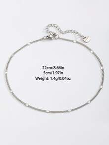 1件极简银色链脚链，精致串珠脚链，简约波西米亚风沙滩夏季饰品，女士礼物 - 銀色 - 查看 5