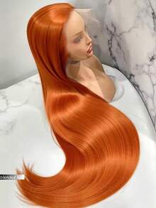 180% Density Real Human Blended Hair Wig 13x4 Lace Front Wigs Human Blended Hair Straight Human Blended Hair Wig With Baby Hair HD Transparent Lace Front Wigs Human Blended Hair Pre Plucked Frontal Wigs Human Blended Hair 8-36Inch Ginger Orange 350 - S350 - View 3