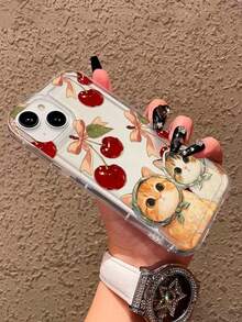 Cute Turban Cat With Cherry Transparent Pattern Print Full-Body Protection Shockproof Anti-Fall TPU Soft Rubber Phone Case Compatible With IPhone 13/11/17/17pro/16/14/15/15pro/15 Plus/15 Promax/7plus/8plus/X/Xs Max/Xr/11pro/12pro/13pro/14pro/12mini/13mini/11promax/12promax/13promax/14promax/14plus/17pro Max/17Air/6/6s Plus/7/8/16Pro/16plus/16promax/Se2/17promax&Compatible With Samsung Galaxy/A54/A14/A12/A13/A15/A32/A33/A24/A52S/S20/S21/S22/S23/S24/S23Plus/S24ultra/S25/A15/A33/A23 - Multicolor - View 3