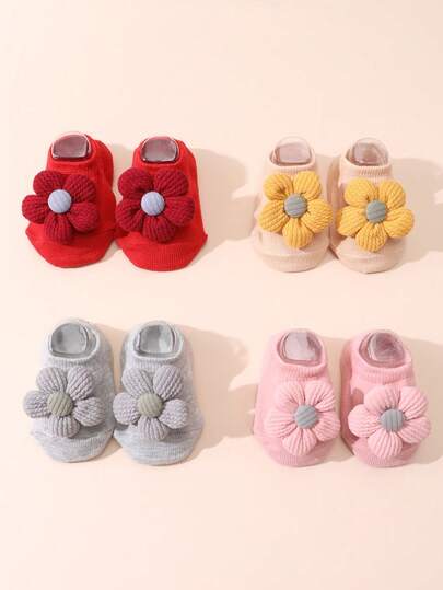 4双女婴碎花防滑地板袜，可爱短袜，适合婴儿，四季皆宜