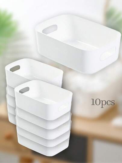 10 piezas Cajas Organizador Cesto almacenamiento apilables de plástico con asas, Cestas de almacenamiento multiusos, contenedores duraderos para calcetines, ropa interior, papelería, cosméticos, cajas de almacenamiento con estilo de cajón que ahorran espacio, adecuadas para oficina, hogar, armario.