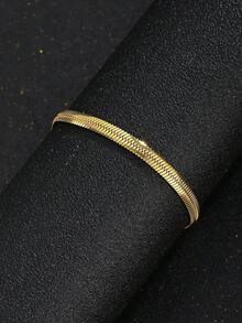 1条18K镀金极简扁平蛇骨链手链，女士优雅人字纹手链饰品，时尚腕带礼品 - 金黃色 - 查看 4