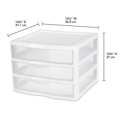 Wide 3 Drawer Unit, Plastic Countertop Or Desktop Drawers, White
