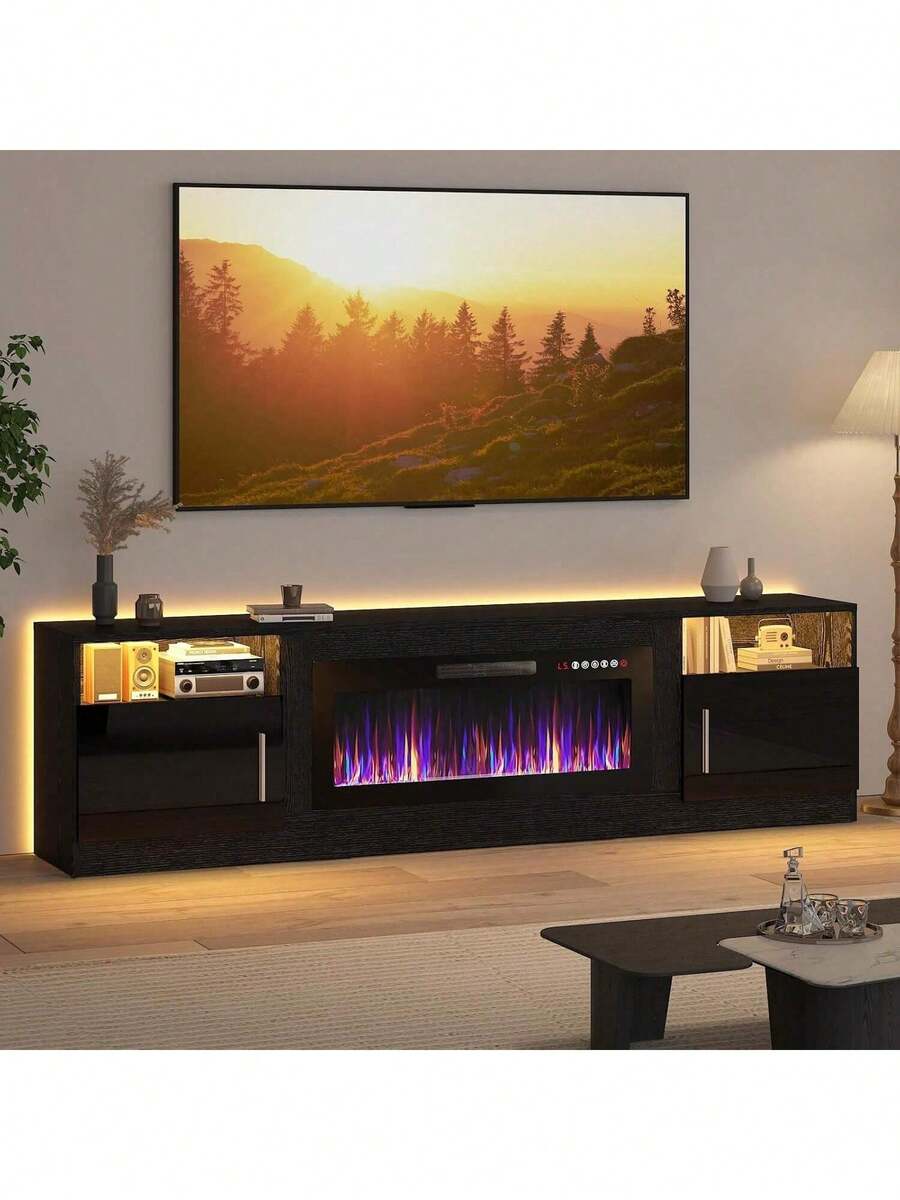 [2 Packages Shipping]80inch Fireplace TV Stand For TVs Up To 90", TV Stand With 36" Electric Fireplace,Entertainment Stand With Fireplace LED Light - Xem 1