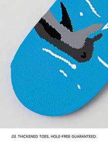 1双男士蓝鲸鲨鱼图案艺术设计精梳棉休闲中筒袜，适合旅行、居家、办公、节日礼物 - 彩色 - 查看 6