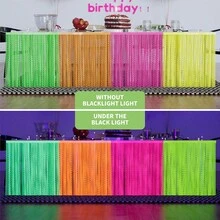 Bộ 2 gói 8 món đồ trang trí tiệc phát sáng trong bóng tối, váy phủ bàn bằng giấy kim tuyến hình lượn sóng huỳnh quang kiểu Macaron, rèm phông nền phản quang UV neon cho trang trí tiệc sinh nhật, đám cưới, tiệc phát sáng. - Xem 6
