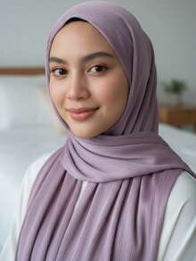 1pc Pleated Satin Headscarf, Women Scarf Accessory - Dusty Purple - View 2