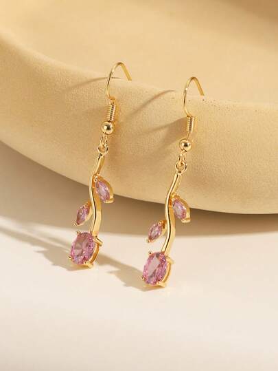  1 par (2 piezas) de elegantes pendientes de hoja y flor de rosa con circonita colorida y brillante, joyería de energía de amor eterno dorada, adecuada para uso diario, citas, bodas y damas de honor, gran regalo para la novia, el Día de San Valentín y el Día de la Madre