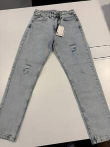 Women's Pocket Distressed Straight Loose Casual Versatile Jeans - Medium Wash - View 1