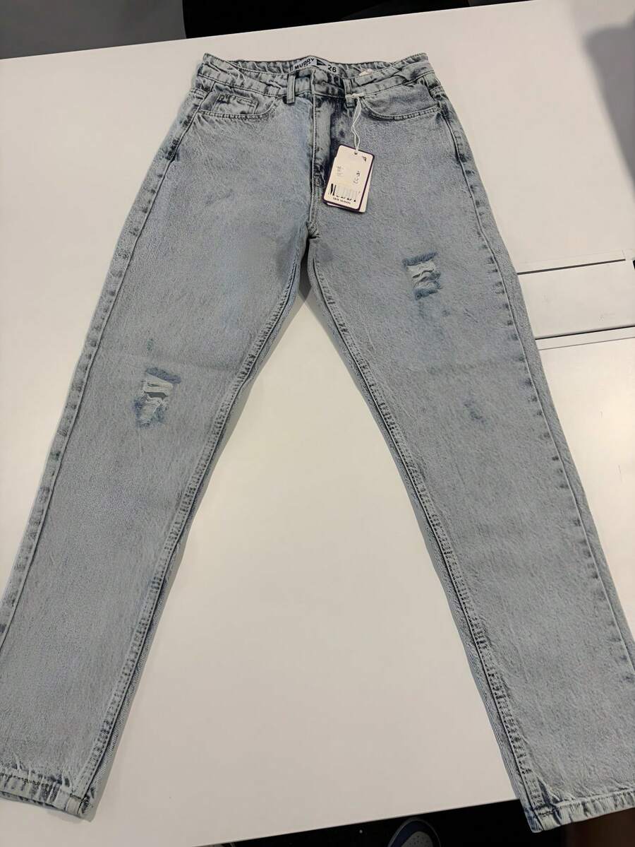 Women's Pocket Distressed Straight Loose Casual Versatile Jeans - Medium Wash - View 1