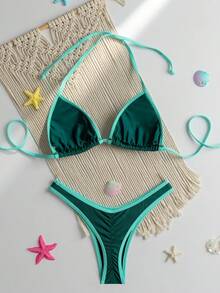 RWX VEST Triangle Bikini With Contrasting Trim And Adjustable Tie 2025 XX574 - Teal Blue - View 4