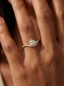 1pc 925 Sterling Silver Smooth V-Shaped Ring, Suitable For Women, Elegant Crystal Earrings, Exquisite Jewelry - Gold - View 8