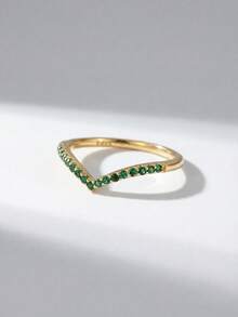 1枚925纯银浅V形镂空戒指，时尚精致水晶耳环，优雅首饰 - 戒指 - 查看 3