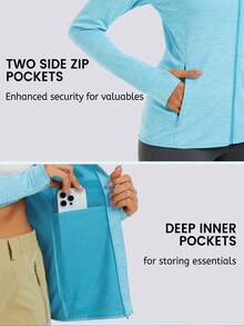 KEFITEVD 女士 UPF 50+ 运动外套 全拉链轻便健身夹克 SPF 防晒衣 徒步跑步 春季 - 淺藍色 - 查看 5