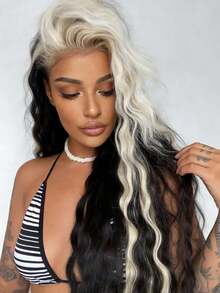 Black And White Highlight Deep Wave Lace Front Wigs Human Hair Free Parting 13x4 HD Transparent Curly Wave Lace Closure Wigs Human Hair With Baby Hair 250 Density Ombre Colored Glueless Wigs Human Hair Pre Plucked Bleached Knots Brazilian Remy Hair For Women - 黑白高光 - 查看 4