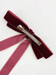 1pc Women's Burgundy Velvet Fashionable Simple Hair Clip With Bow Knot Detail Suitable For Daily Use Elegant Claw Clips Hair Claws Hair Barrettes School Stuff College Winter Outfit For Women Bows Cute Hair Accessories New Year Glamour Head Accessories Hair Accessories For Women - Burgundy - View 3