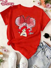 Disney Officially Licensed | The   Head Print Women's Short Sleeve T-Shirt, Casual Versatile Top - Đỏ - Xem 1