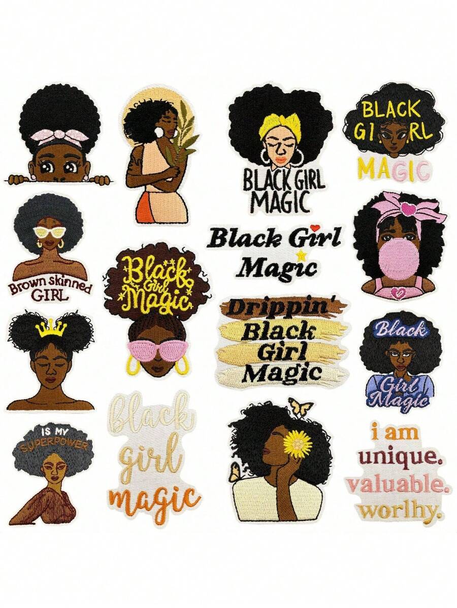 15PCS Fashionable Girl Pattern Iron On Patches, Sew On Embroidered Applique Repair Patch DIY Crafts Projects For Clothing Jacket Jeans Pants Dress Backpack Hat Decorations Gifts - Multicolor - View 1