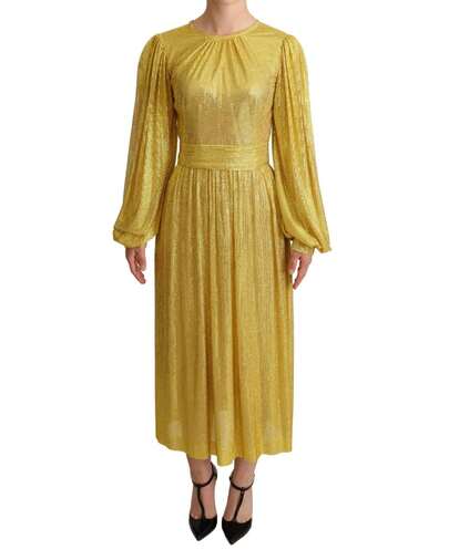 Dolce & Gabbana Dolce Gabbana Chainmail Midi Dress Long Sleeve Women Yellow Dresses