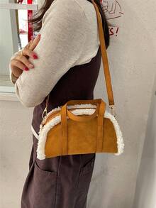 2026 New Lamb Wool Handbag For Women, Maillard Minimalist Casual Retro Shoulder Tote Crossbody Bag - Brown - View 2