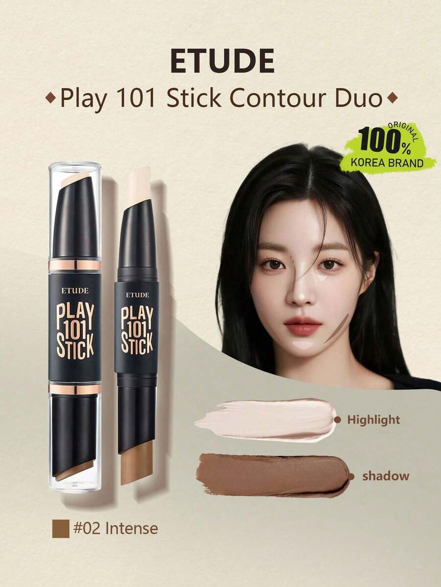 ETUDE Play 101 Contour Duo 02 強烈色 4g/0.14oz，01 經典色、02 強烈色、03 自然色，奶油般好暈染的修容與提亮，2合1臉部塑形彩妝，自然陰影效果，韓系彩妝，5.8g/0.2oz