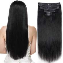 4/27 Straight Clip In Hair Extensions Human Hair Thick Long Clip In Human Hair Extensions Natural Black For Women - Multicolor - View 22
