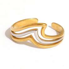 1枚不锈钢几何线条极简开口戒指，适合女性日常佩戴，也可作为订婚、结婚、生日、周年纪念珠宝礼物。 - 彩色 - 查看 6