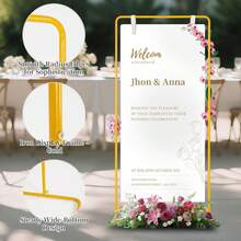 4Pcs Wedding Sign Stand, 68.9inch Adjustable Wedding Sign With Leather Sign Hanging Straps, Durable Metal Easel Stand For Wedding Welcome Signs, Seating Charts, Ceremony & Reception Decor - Golden Advertising Stand Combination - View 7