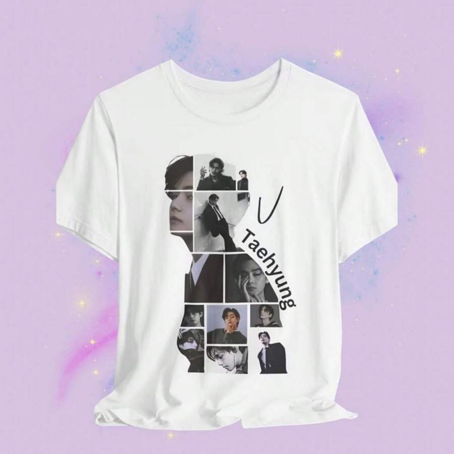 B T S V Taehyung Printed Design On White T-Shirt ARMY Fan Clothing - 白色 - 查看 1