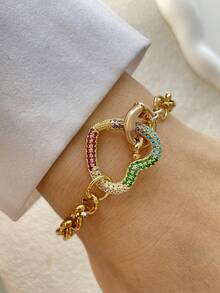 1件金色字母吊坠手链，天蓝色扣环链，不锈钢链，时尚多珠手链，独特奢华女士手链 - 金黃色 - 查看 6