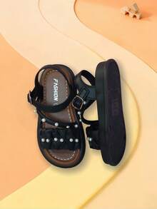 Vicvait Summer Kids/Teens Indoor Pearl Decor Open Toe Beach Sandals - Black - View 5