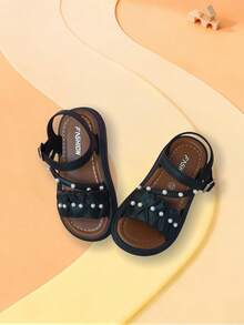 Vicvait Summer Kids/Teens Indoor Pearl Decor Open Toe Beach Sandals - Black - View 4
