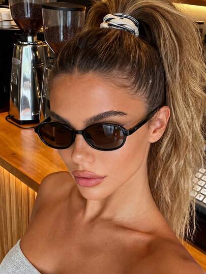 1 Pair Brown Oval Minimalist Small Frame Fashion Glasses, Suitable For Travel, Beach, Women's Autumn/Winter Outfits, Summer Beach Vacation, Outdoor, Hiking, Back To School