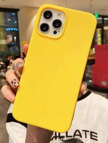 Funda de teléfono de material de unicolor minimalista, lente de agujero grande de color rojo sólido, adecuada para iPhone 17 Pro Max/16/15/14/13/12/11, carcasa suave mate de color caramelo gruesa y resistente a los golpes, regalo de primavera - Amarillo - Ver 3
