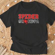 Spider Grandpa Spidey Birthday Matching Family-Shirt Cotton Black Printed Short Sleeve-Shirt, Vintage Street Style Casual Versatile Top Tee. - màu đen - Xem 3