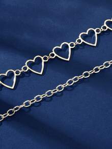 2件套街头镂空心形银色多层粗链项链套装，适合派对、日常社交聚会佩戴 - 銀色 - 查看 4